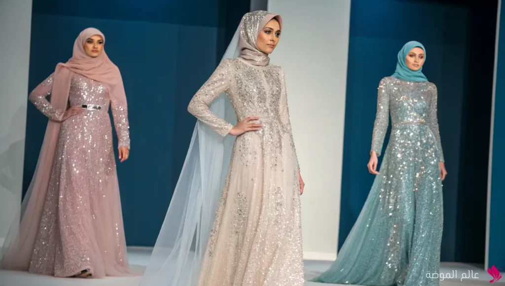 فساتين السواريه للمحجبات المزينة بالترتر فساتين السواريه للمحجبات المزينة بالترتر