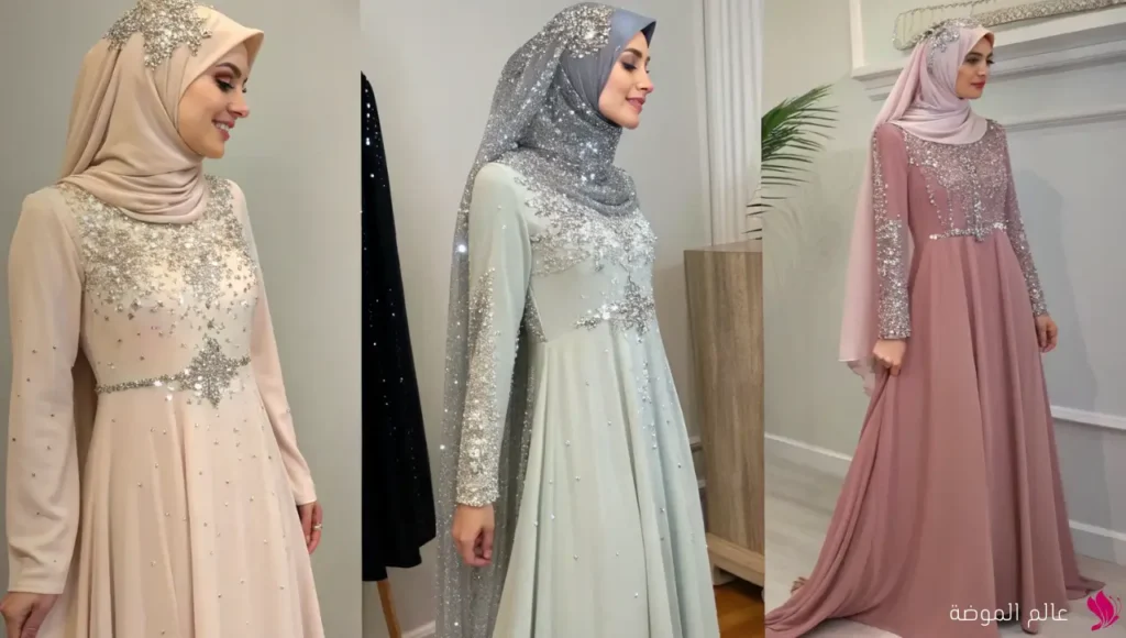 فساتين سواريه محجبات بسيطه مزينة بالأحجار فساتين سواريه محجبات بسيطه مزينة بالأحجار
