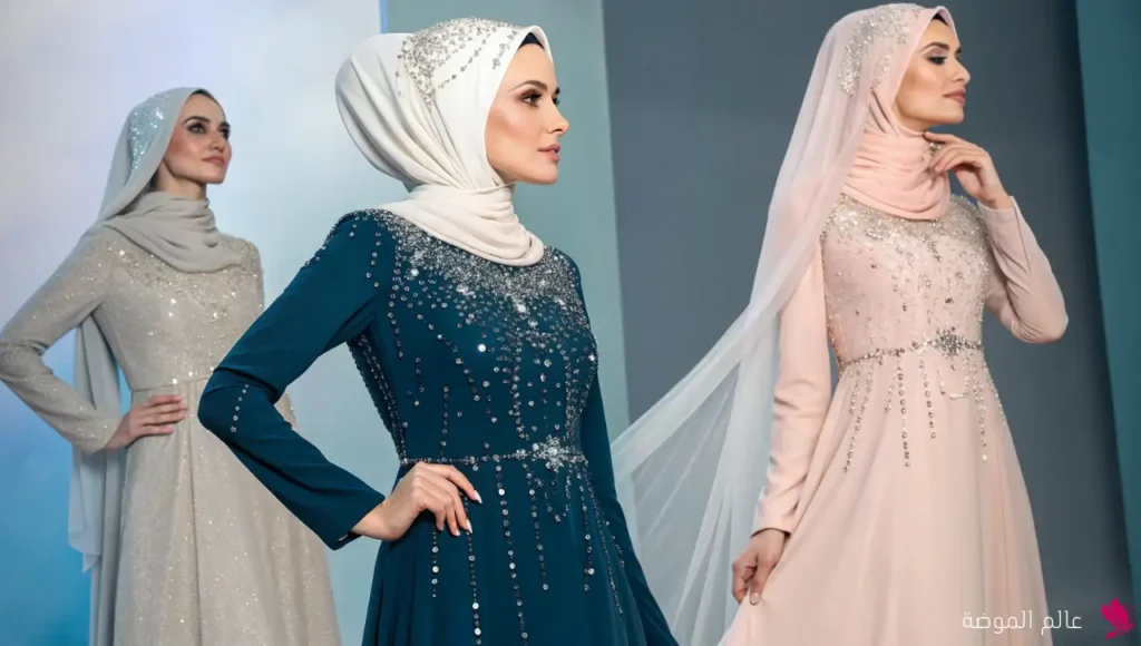 فساتين سواريه محجبات بسيطه مزينة بالخرز فساتين سواريه محجبات بسيطه مزينة بالخرز