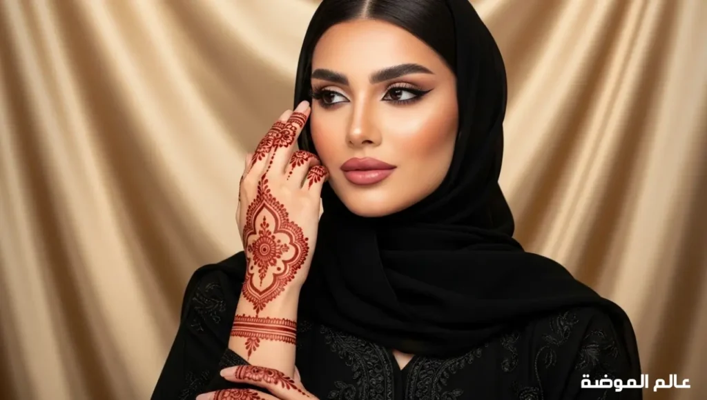 جمال أنثوي ساحر مع نقش حناء إماراتي ناعم وأصيل امرأة إماراتية جميلة بنقش حناء ناعم راقٍ