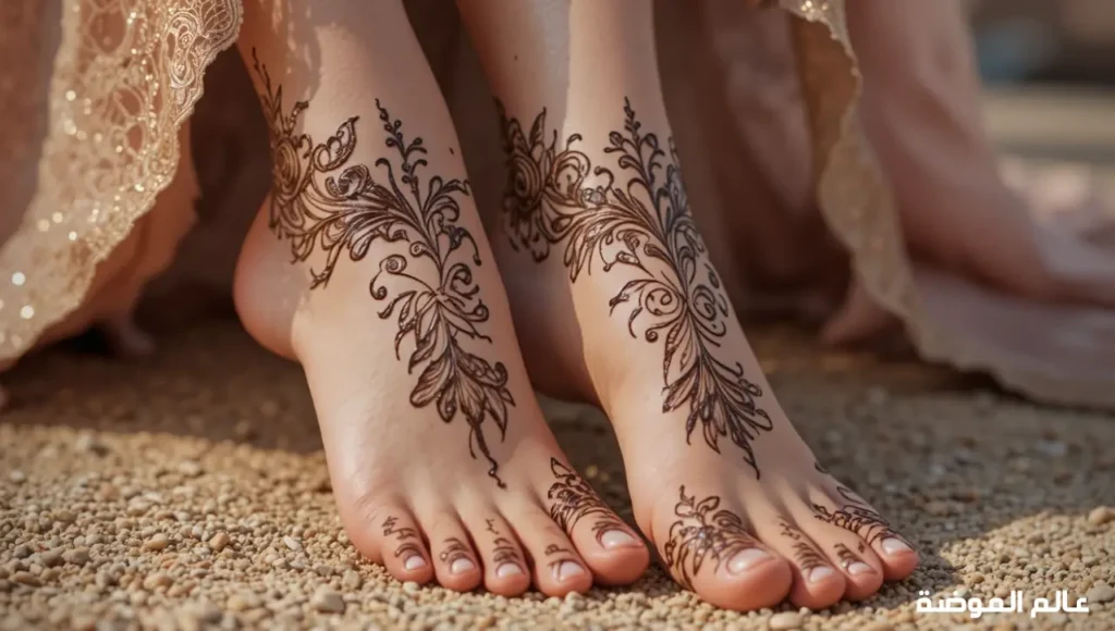 رسومات نقش حناء للرجلين ناعم تمنح القدمين لمسة أنثوية فاخرة تصميم نقش حناء ناعم يزين القدمين بأنوثة ورقي طبيعي