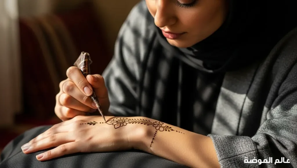 تصاميم نقش حناء ناعم وخفيف وسهل تناسب الإطلالات اليومية نقش حناء ناعم وخفيف وسهل يزين اليدين بخطوط رقيقة