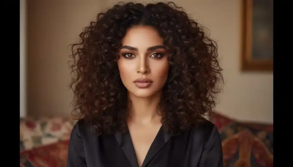 تسريحة كيرلي متوسط الطول تمنح الوجه الطويل توازنًا وأناقة تجعيدات متوسطة تضيف حجمًا وطولًا متوازنًا للوجه