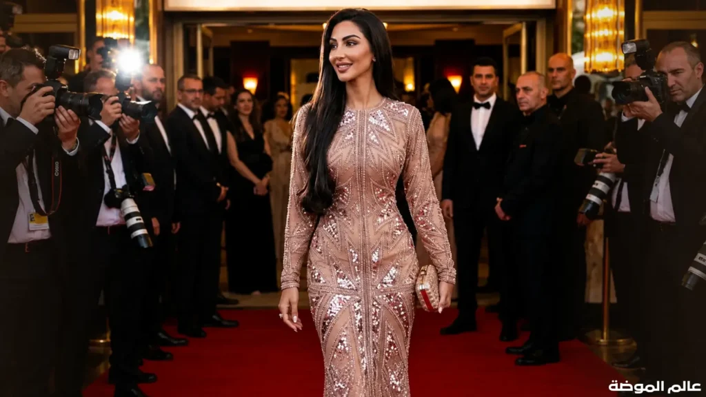 إطلالة ملكية بفستان سهرة فاخر في أحد المهرجانات السينمائية فستان سهرة فاخر بإطلالة مستوحاة من السجادة الحمراء