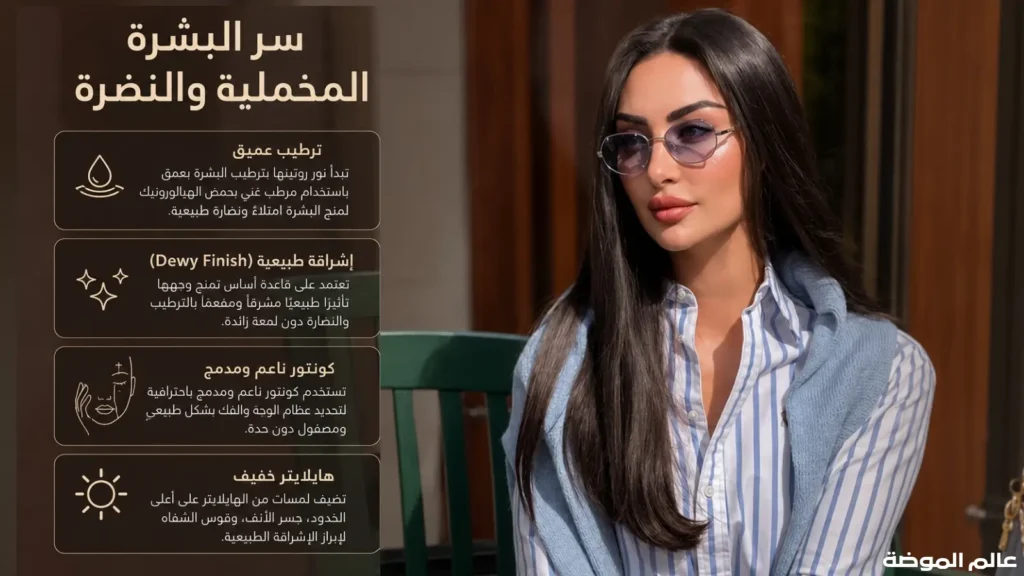 نور الغندور تكشف سر البشرة المخملية بإشراقة طبيعية جذابة نور الغندور ببشرة مخملية مشرقة ومكياج طبيعي متقن