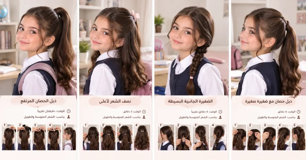 أفكار عملية لتصفيف الشعر بسرعة في صباح المدرسة المزدحم أفكار بسيطة لتصفيف شعر البنات قبل الذهاب إلى المدرسة