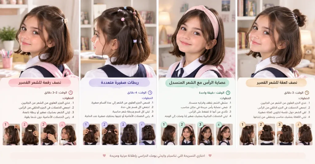 تسريحات شعر للمدرسة للشعر القصير سهلة وسريعة للبنات تسريحات شعر للمدرسه للشعر القصير للبنات بسهولة